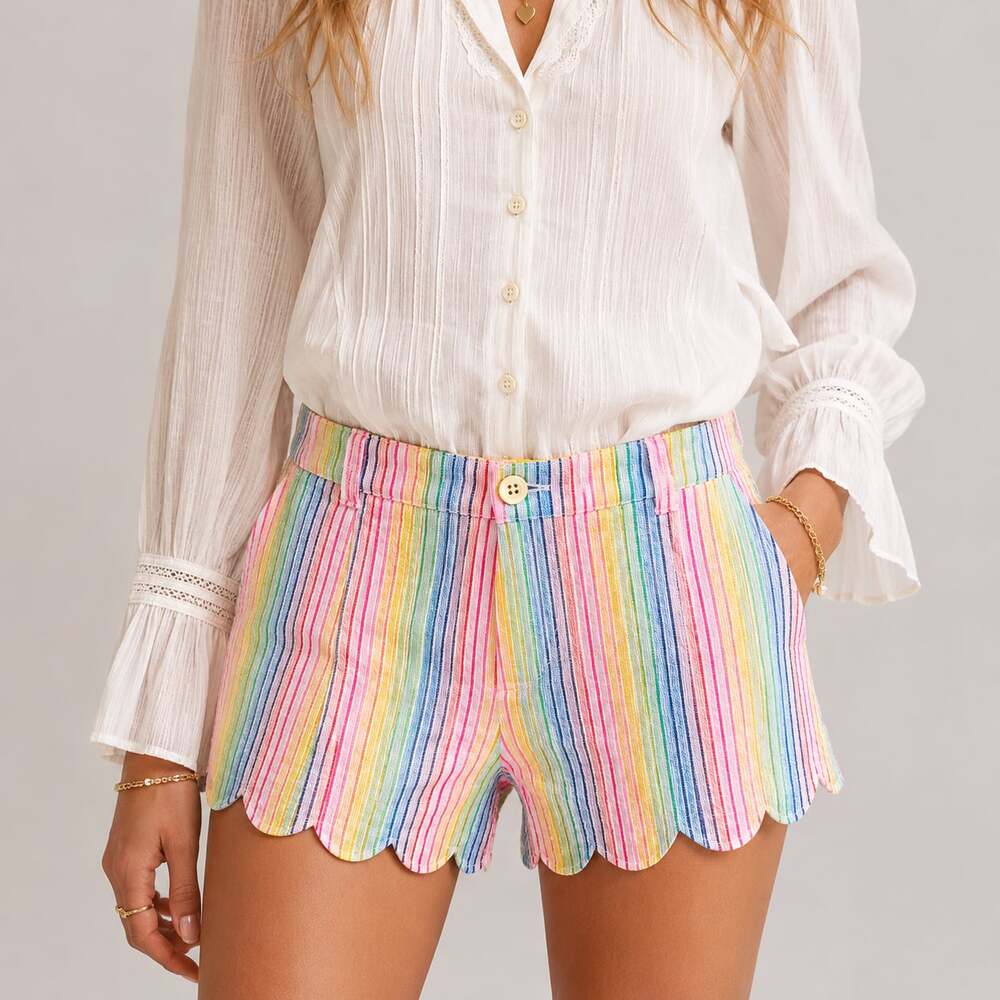 Crown & Ivy Shelby Coquette Rainbow Scallop Hem Shorts Coastal Summer Twee 10